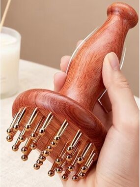 New Copper Head Massage Comb | Gua Sha Body & Scalp Massager + Rosewood Handle